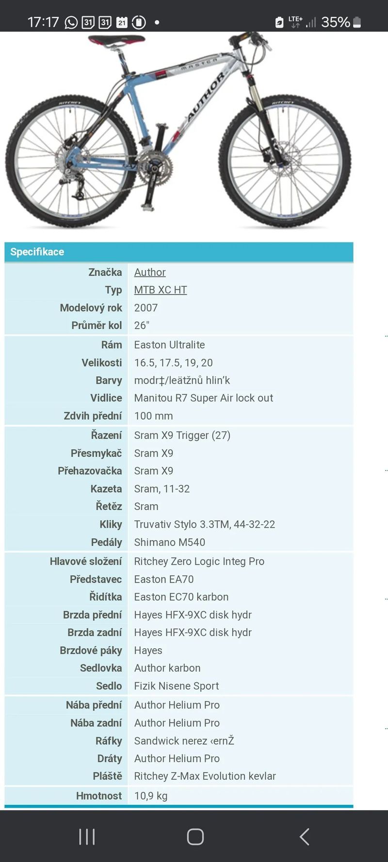 Author- Master, hliníkovo-karbonový rám, vel.19, pro Fajnšmekry :)