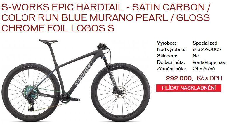 NOVÝ MTB SPECIALIZED S-WORKS EPIC HT. LIMITOVANÉ EDICE.Vel.170-185 cm. ZAKÁZKOVÁ STAVBA.PC=292.000,-