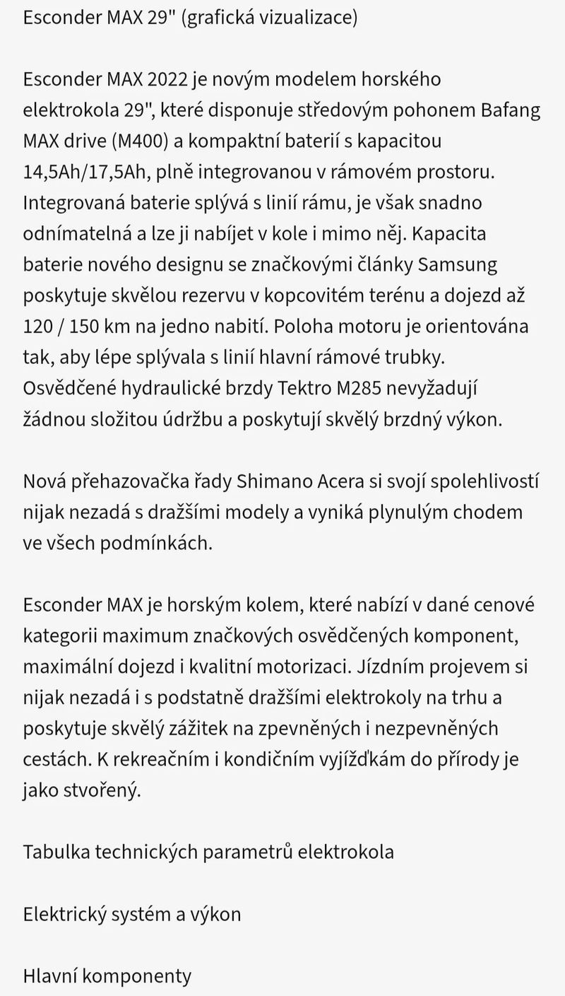 Horské elektrokolo Esconder MAX 29"