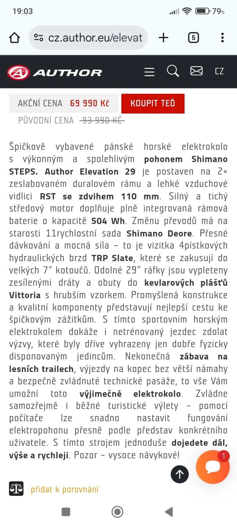 Prodám e-bike Author elevation 29"