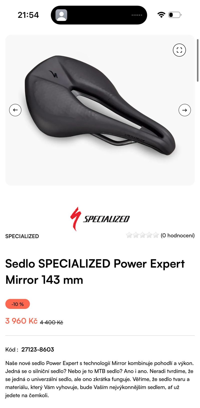 Sedlo SPECIALIZED Power Expert Mirror 143 mm