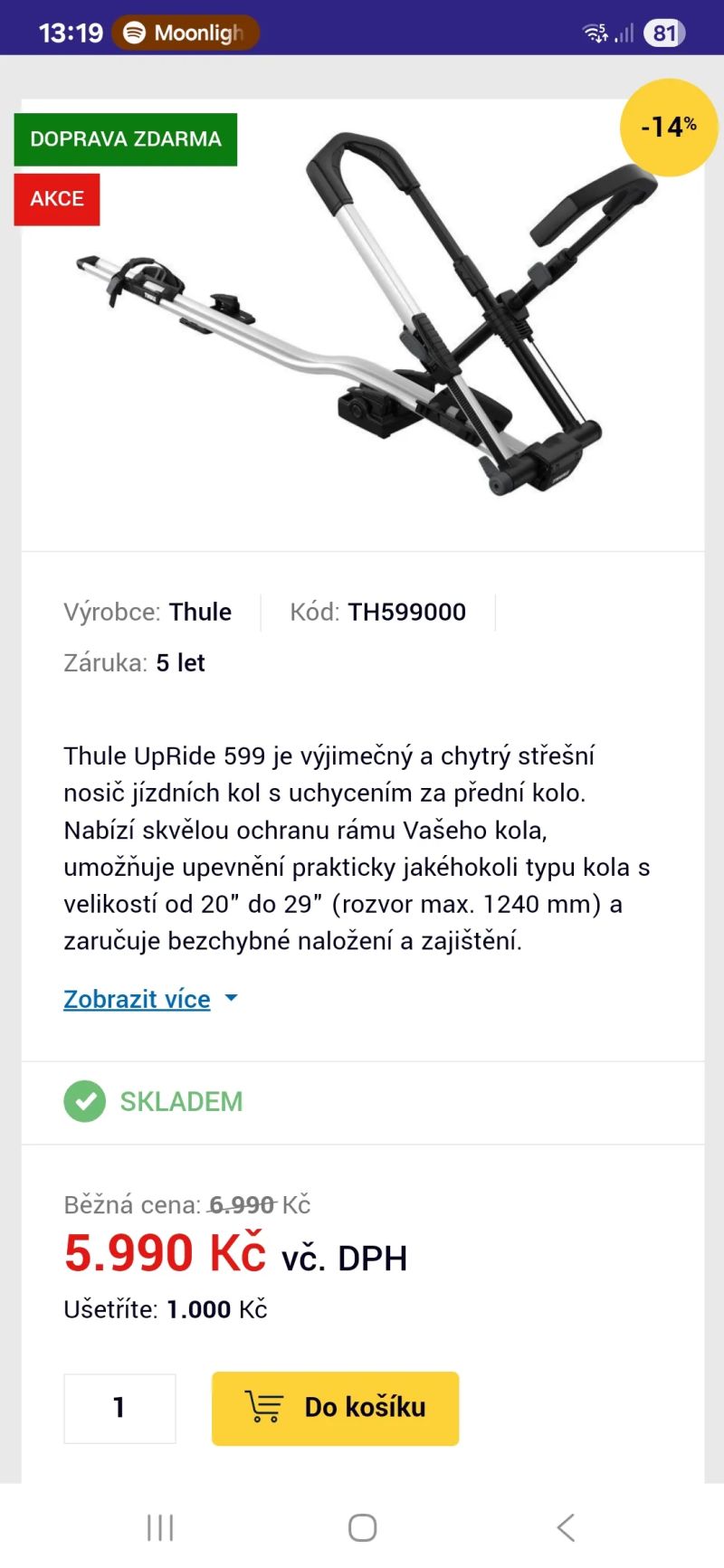  Střešní nosič zn.Thule UpRide 900 