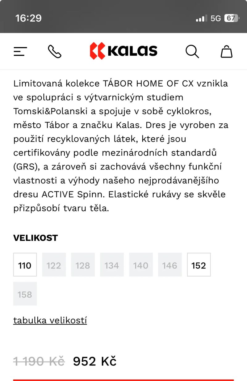 Kalas detsky cyklodres Tabor home of CX vel 110