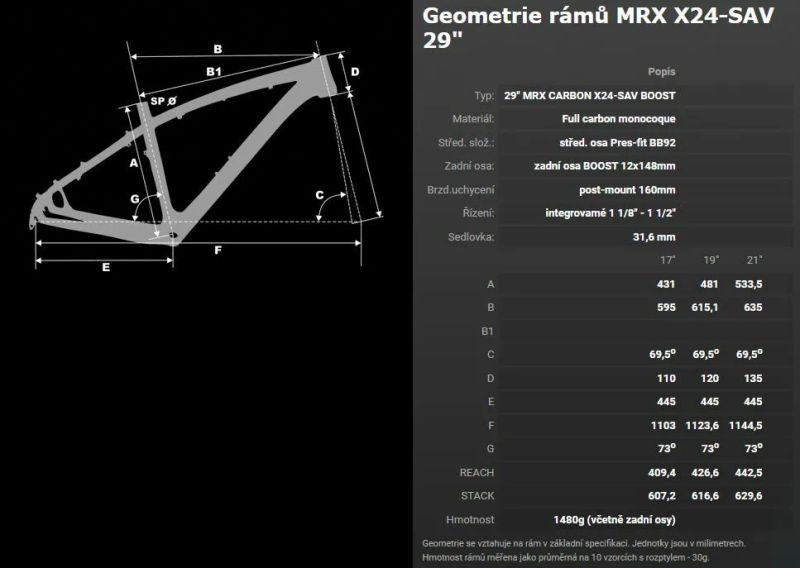 Karbonový rám 29" MRX X24-SAV Boost 17"