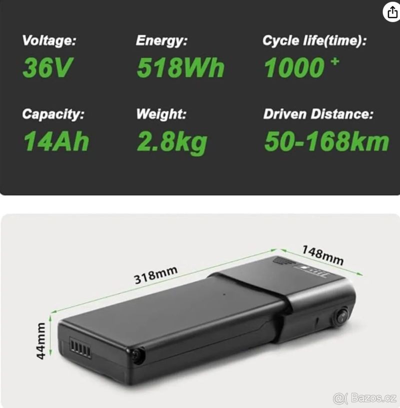 Baterie do elektrokola nosičová Apache 36V/14Ah (518Wh)