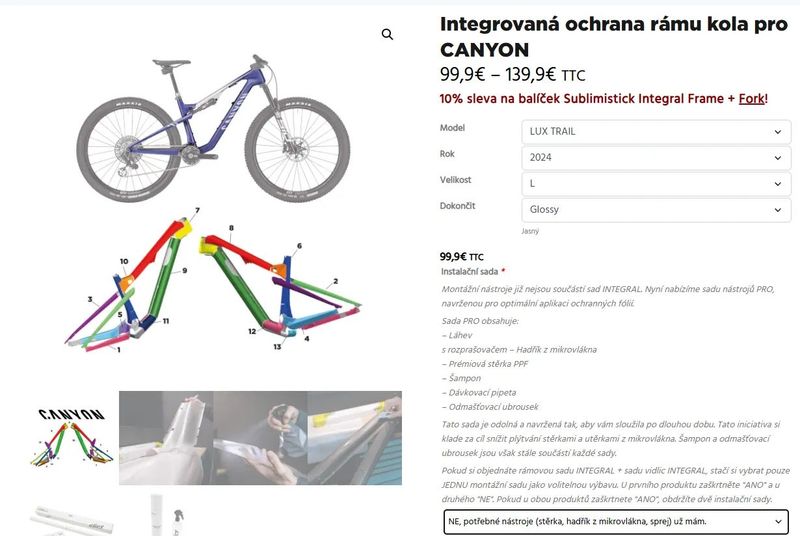 Integrovaná ochrana rámu kola pro CANYON Lux Trail model 2024