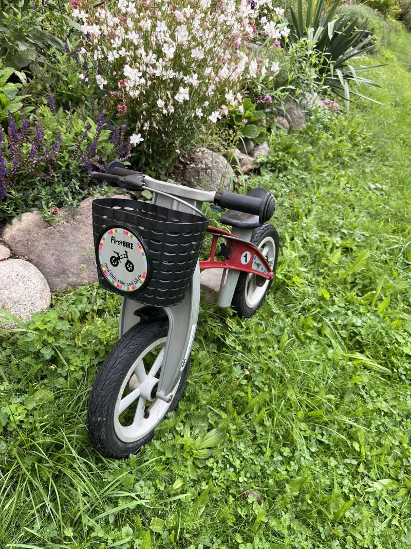Odrážedlo Firstbike Street + košík + adaptéry na snížení