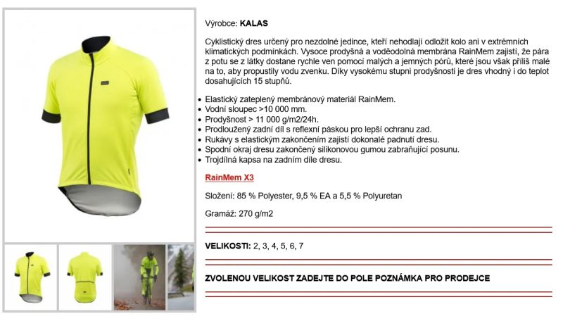 Cyklistický voděodolný dres Kalas RainMem, vel. 2