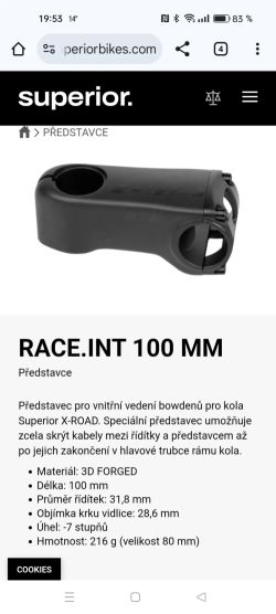 Představec Superior race.INT, 100 mm