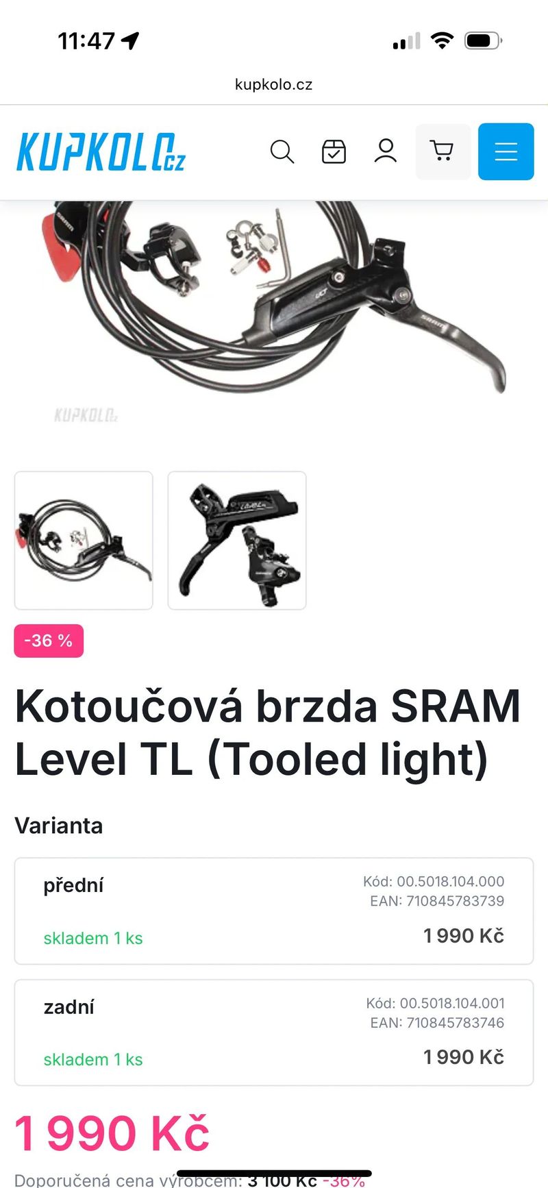 MTB Kotoucove brzdy SRAM Level TL