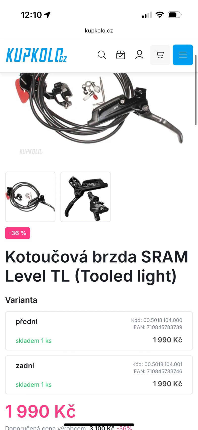 MTB Kotoucove brzdy SRAM Level TL