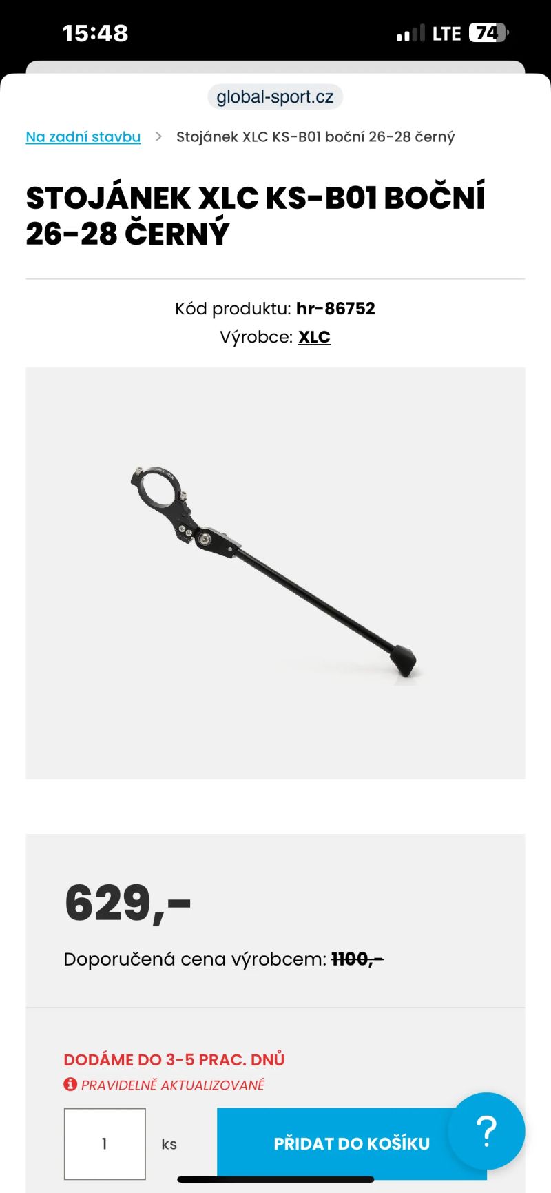 Boční stojánek XLC KS- B01