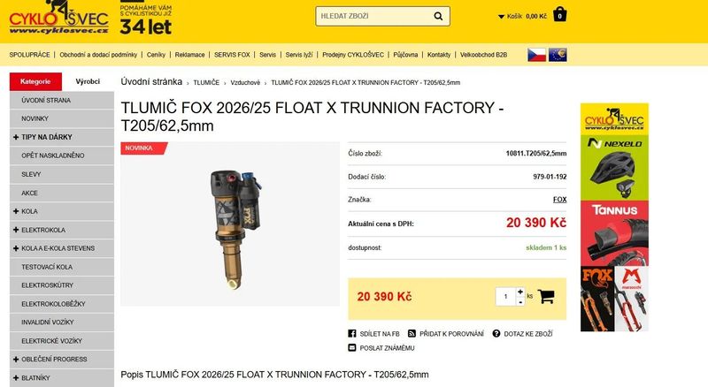 FOX FLOAT X TRUNNION FACTORY T205/62,5mm