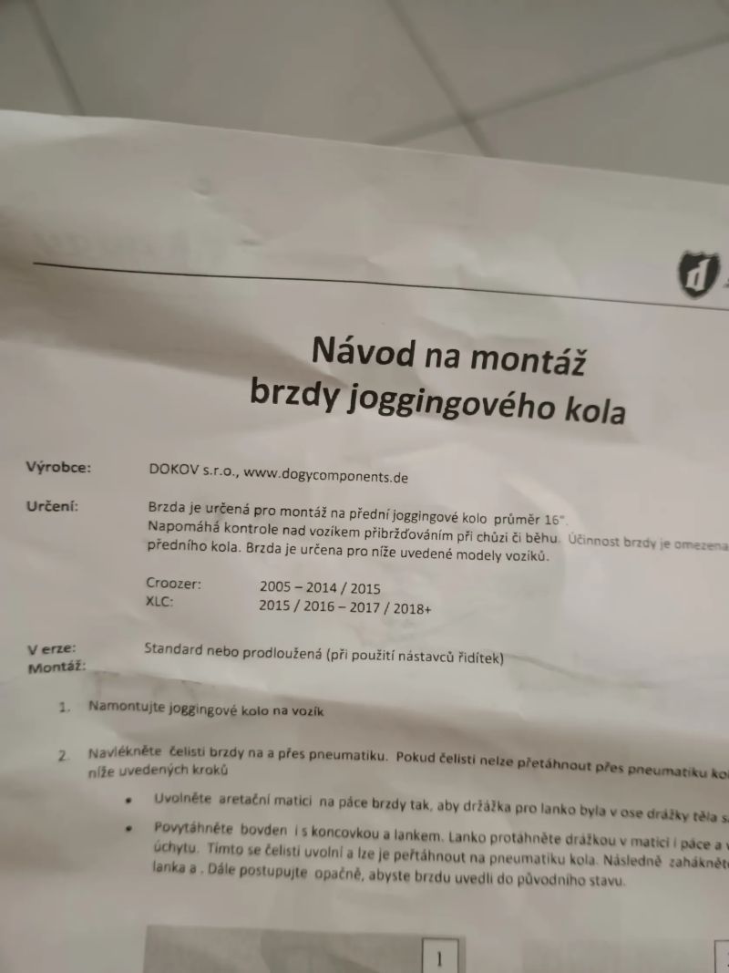 Brzdový set - ruční brzda pro vozík CROOZER a XLC, nepoužitý