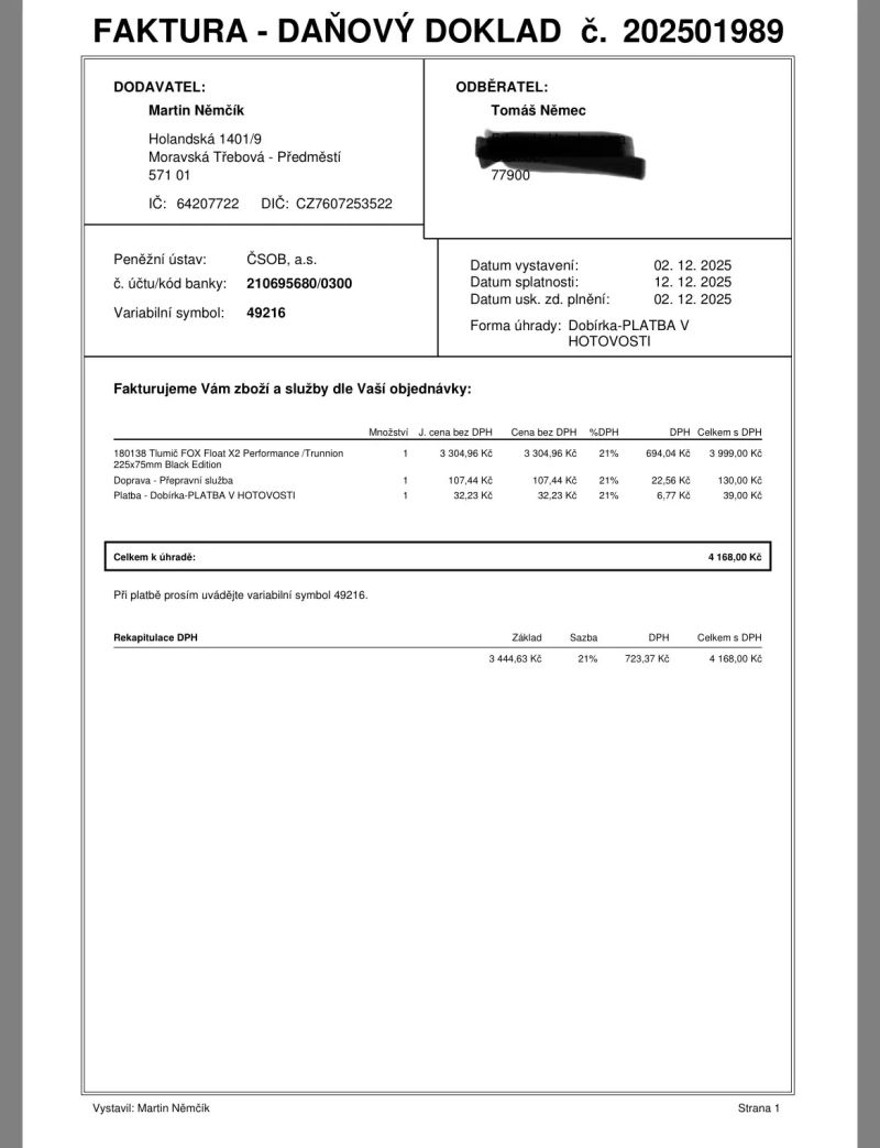 Tlumič Fox Float X2 Performance/Trunnion 225x75mm Black edition