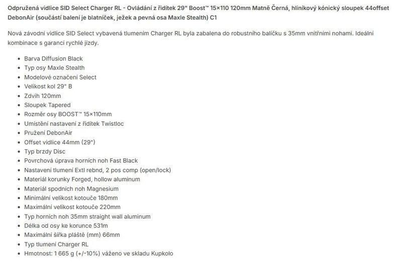 Vidlice SID 35 Select Charger RL 120 29