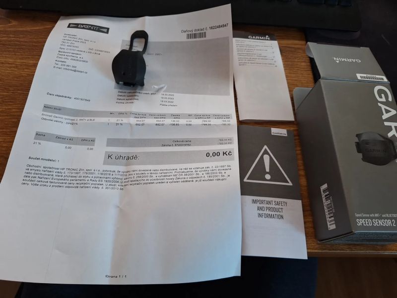 Prodám snímač rychlosti Garmin speed sensor 2