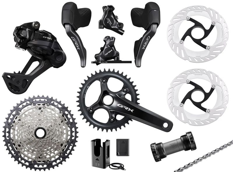 Shimano GRX Di2 RX827 1×12 s wattmetrem – kompletní gravel sada (sundaná z nového kola)