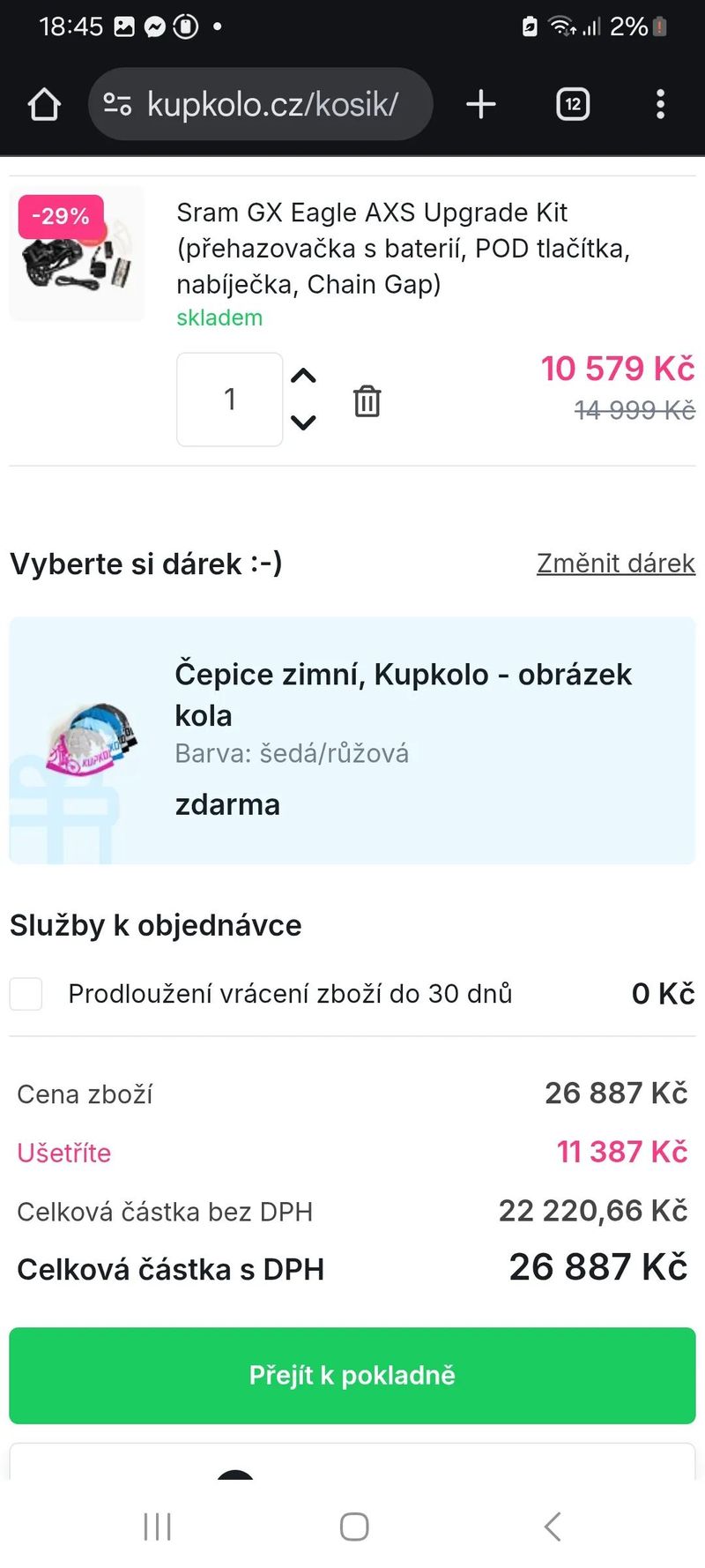 Zánovní sada 1 x 12speed Sram Gx AXS - upgrade ramínko - kazeta, řetěz, převodník XX1 / Copper