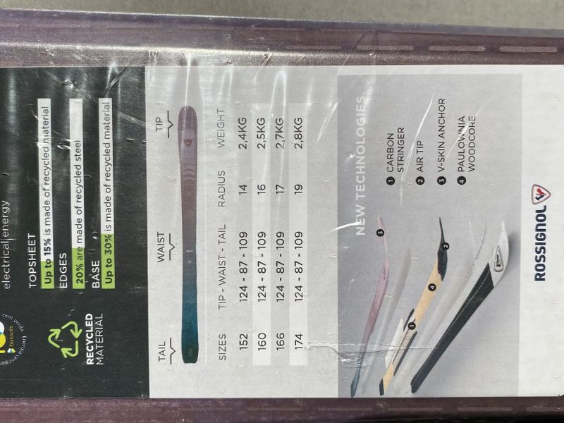 Skialpy, nové lyže a nové pásy, Rossignol ESCAPER W 87. Chybně koupená délka.