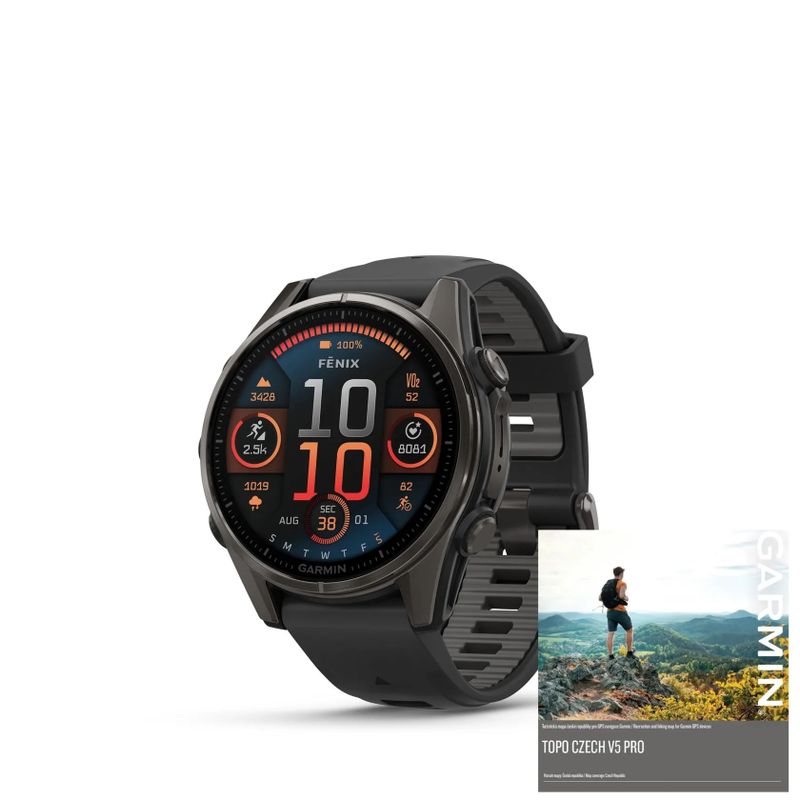 Garmin Fenix 8 AMOLED (43 mm) v provedení Sapphire, Carbon Gray DLC Titanium / Black.