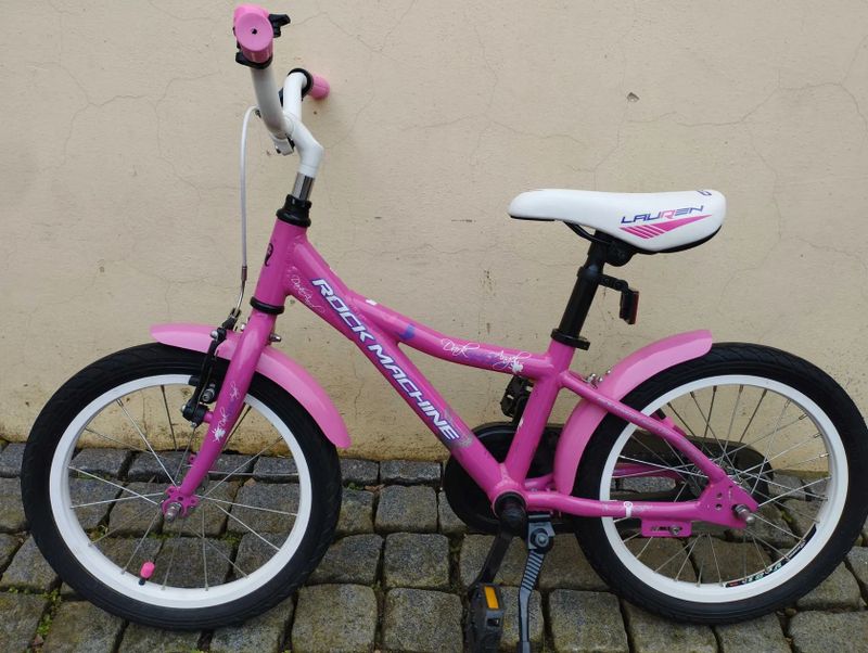 dětské kolo Rock Machine Dark Angel 16 pro výšku 100-115cm, věk 4-5 let; po servisu + dárek