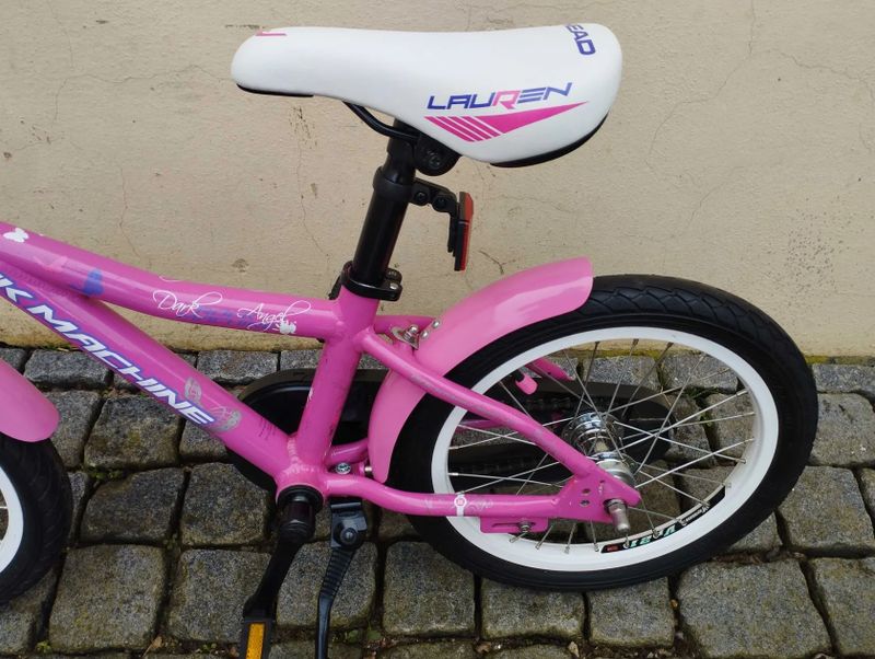 dětské kolo Rock Machine Dark Angel 16 pro výšku 100-115cm, věk 4-5 let; po servisu + dárek