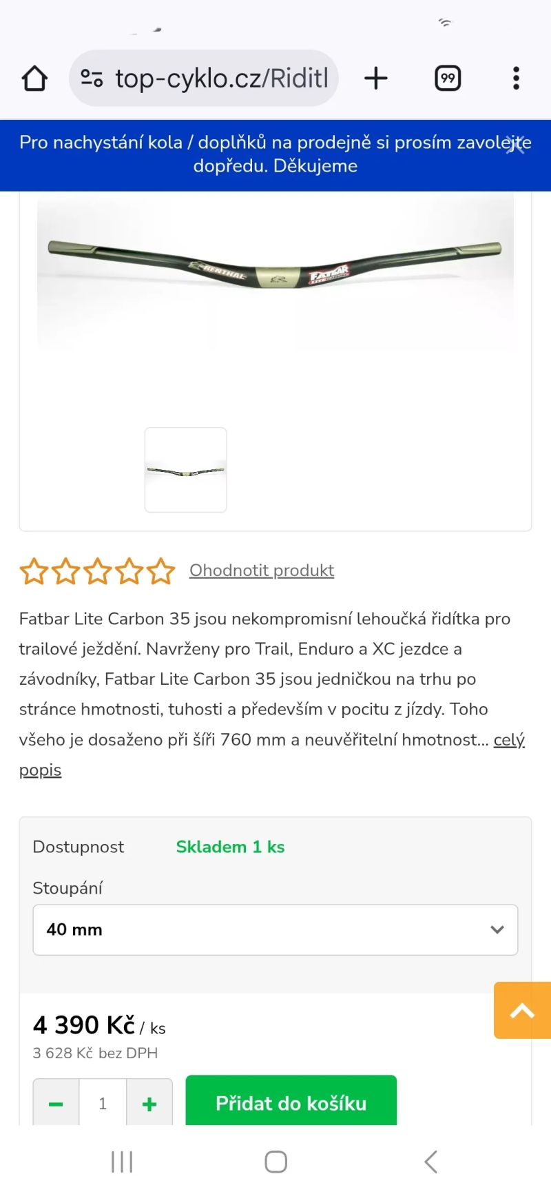 Nové riaditka Renthal Fatbar Lite Carbon 35 - 181g