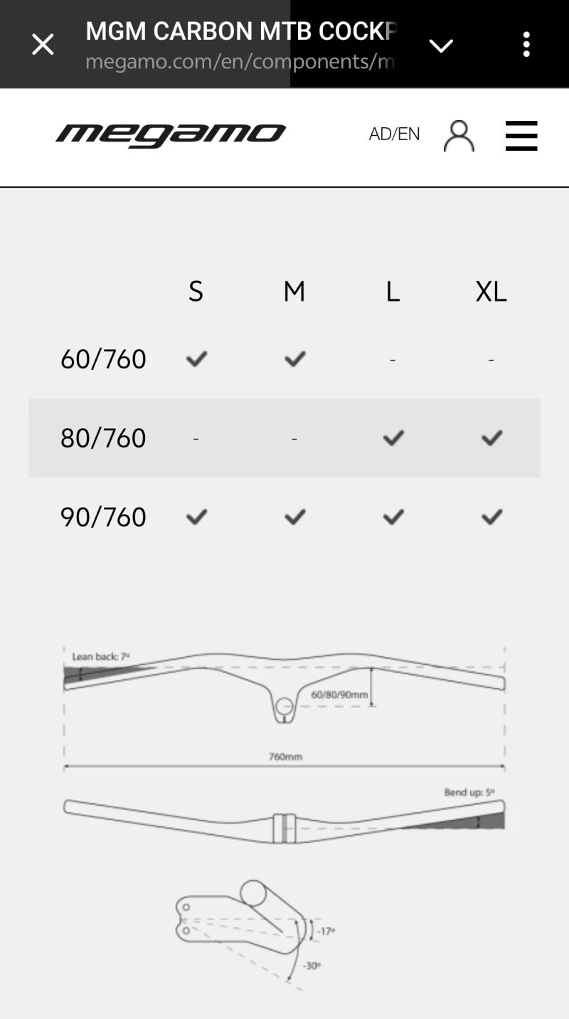 Řídítka MTB Megamo Carbon MTB cockpit 80/760