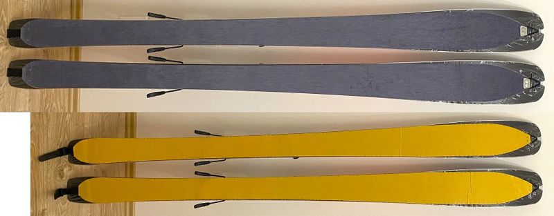 Nevyužité. Nové skialpy 160 cm. Set = lyže + pásy + vázání. Nikdy nepoužité.