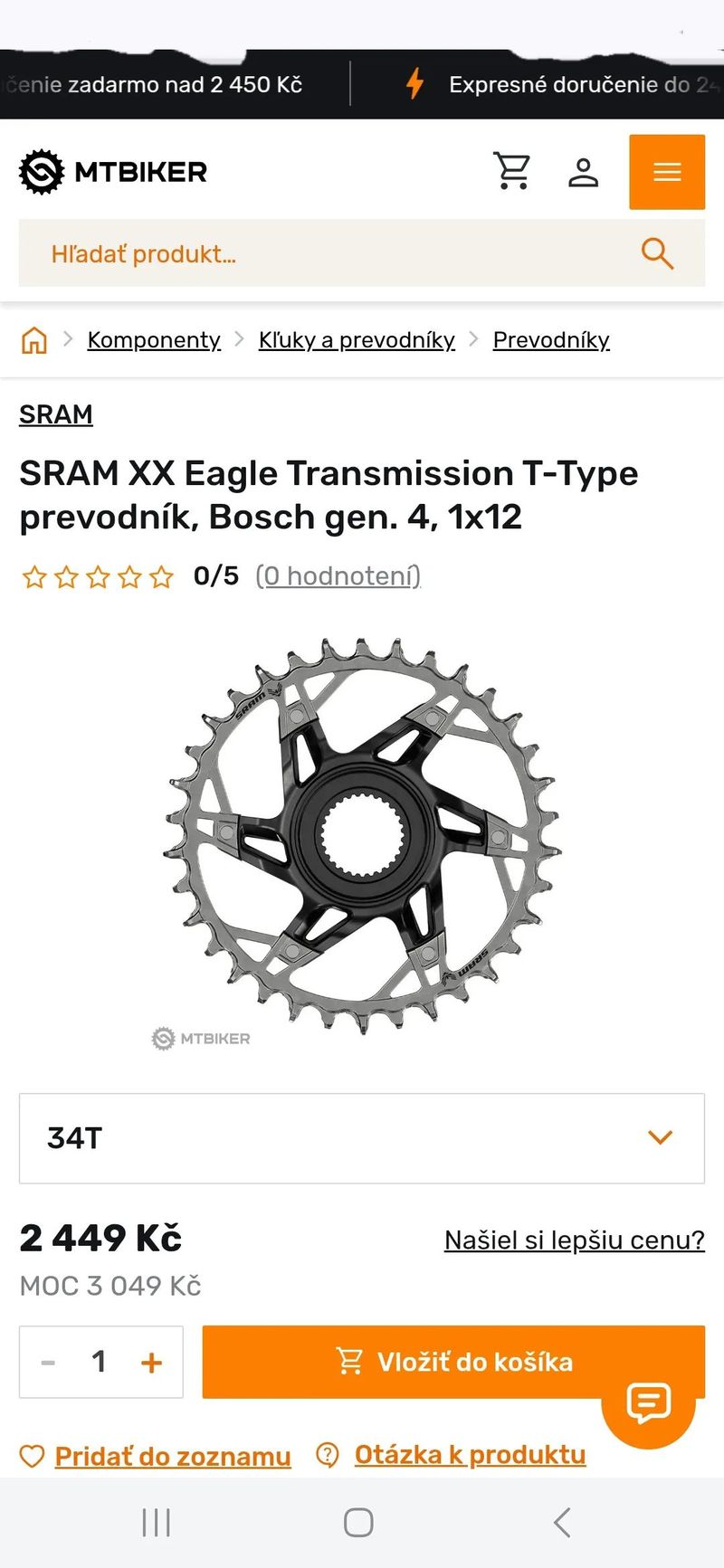 Nový Sram XX Eagle 34z Transmission T-Type Bosch Gen4/5