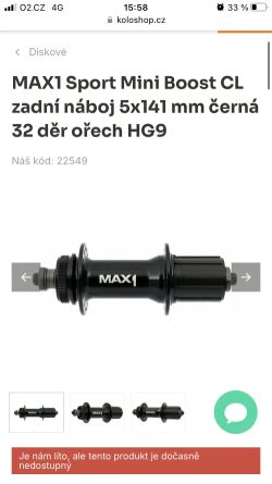 MAX1 Boost CL zadní náboj 5x141 mm 