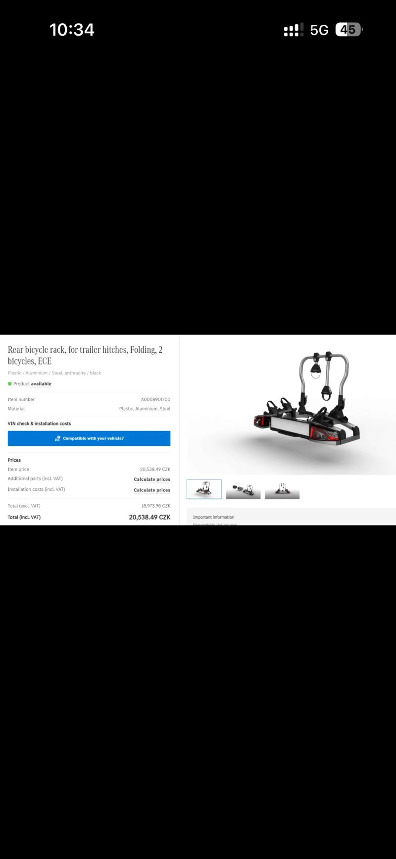 Prodám držák jízdních kol Mercedes-Benz na 3 jízdní kola, původní cena 20.500,-Kc