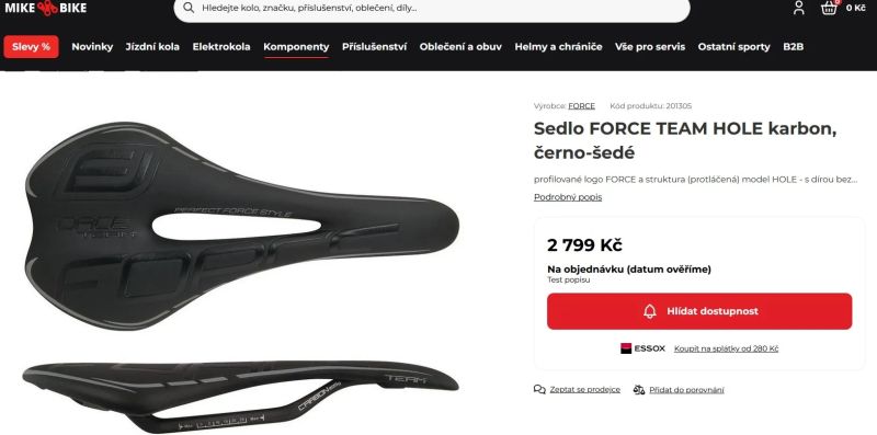 Karbonové sedlo nepoužívané pouze 165g, puvodní cena 2600kč