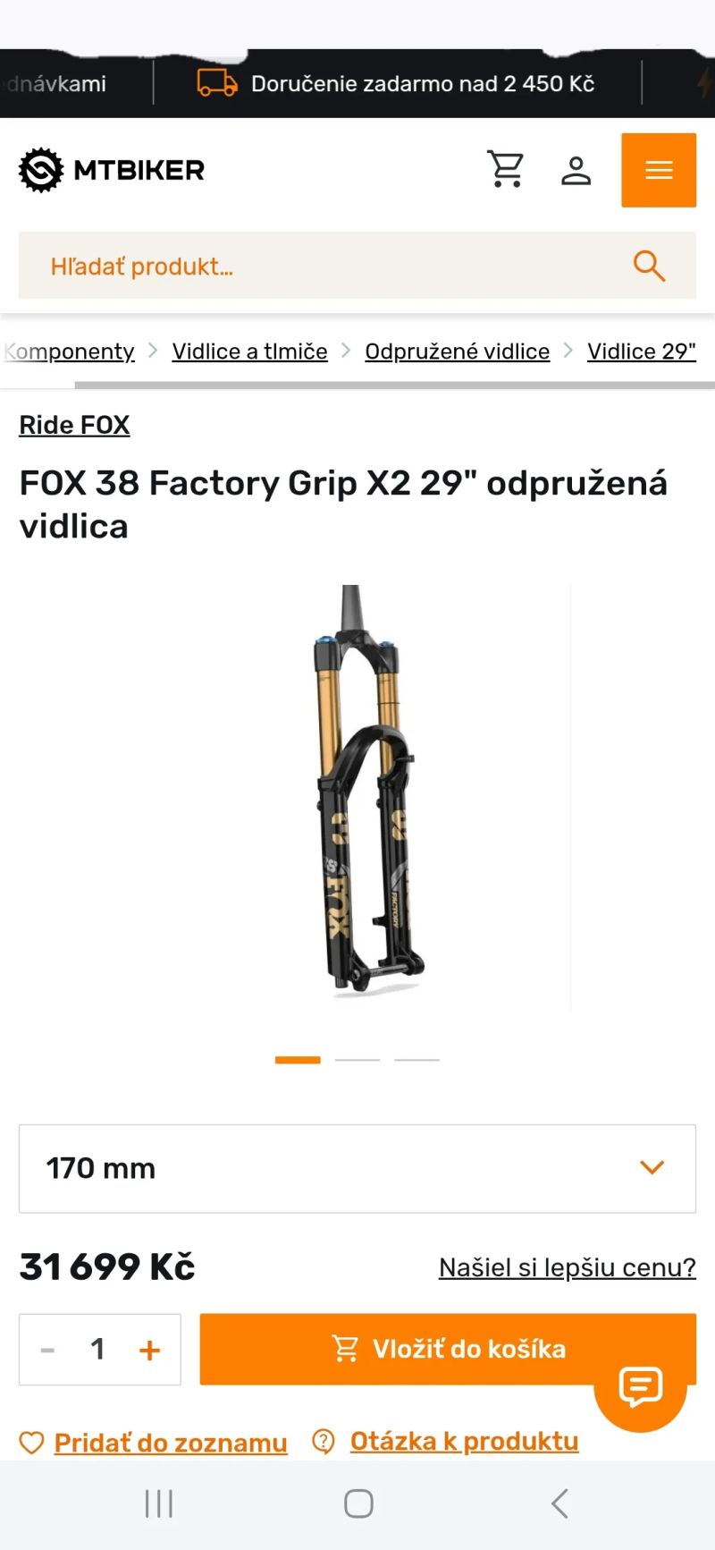 Nová FOX Float 38 Factory Fit Grip X2 Evol Kashima 170mm 29" 2026