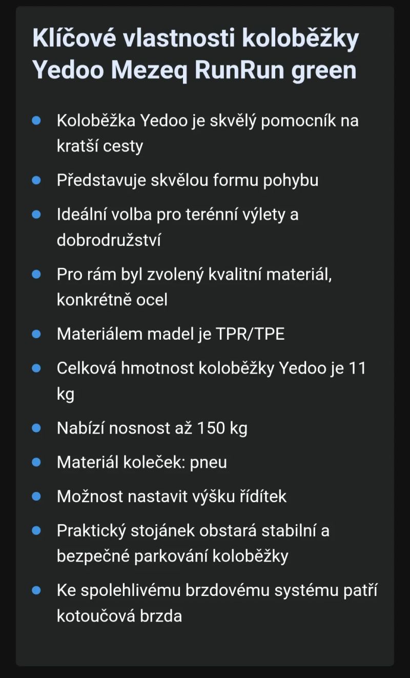 Koloběžka Yedoo Mezeq RunRun green