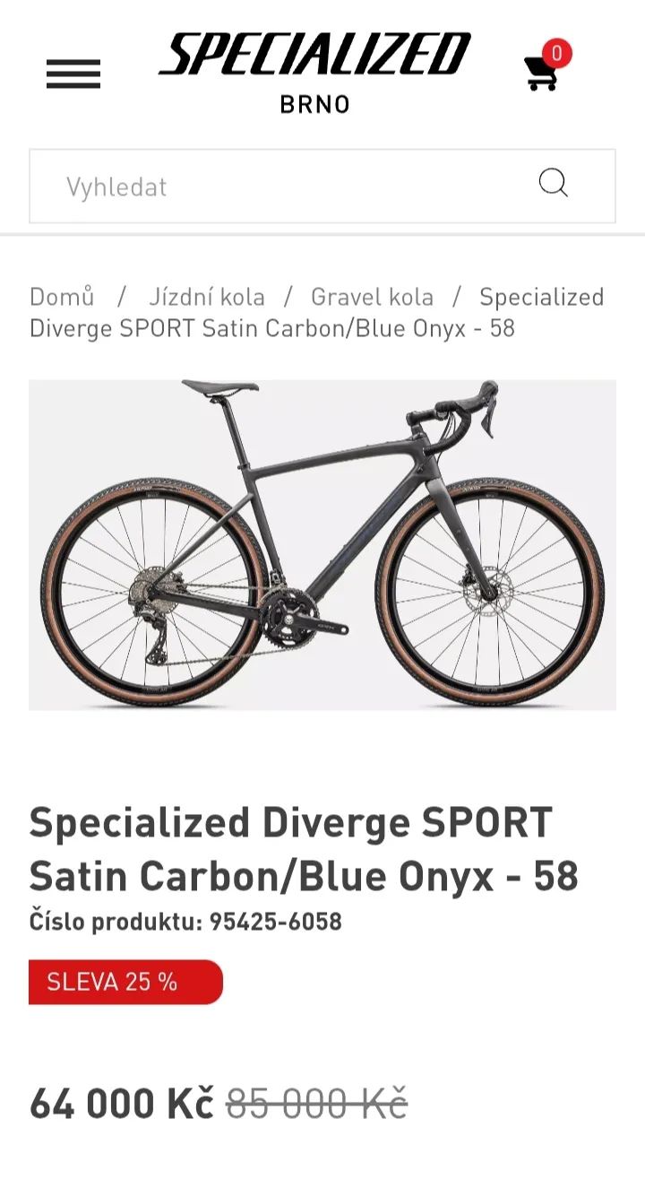 Gravel Specialized Diverge Sport CARBON 2025, velikost rámu 44 (142-152cm)