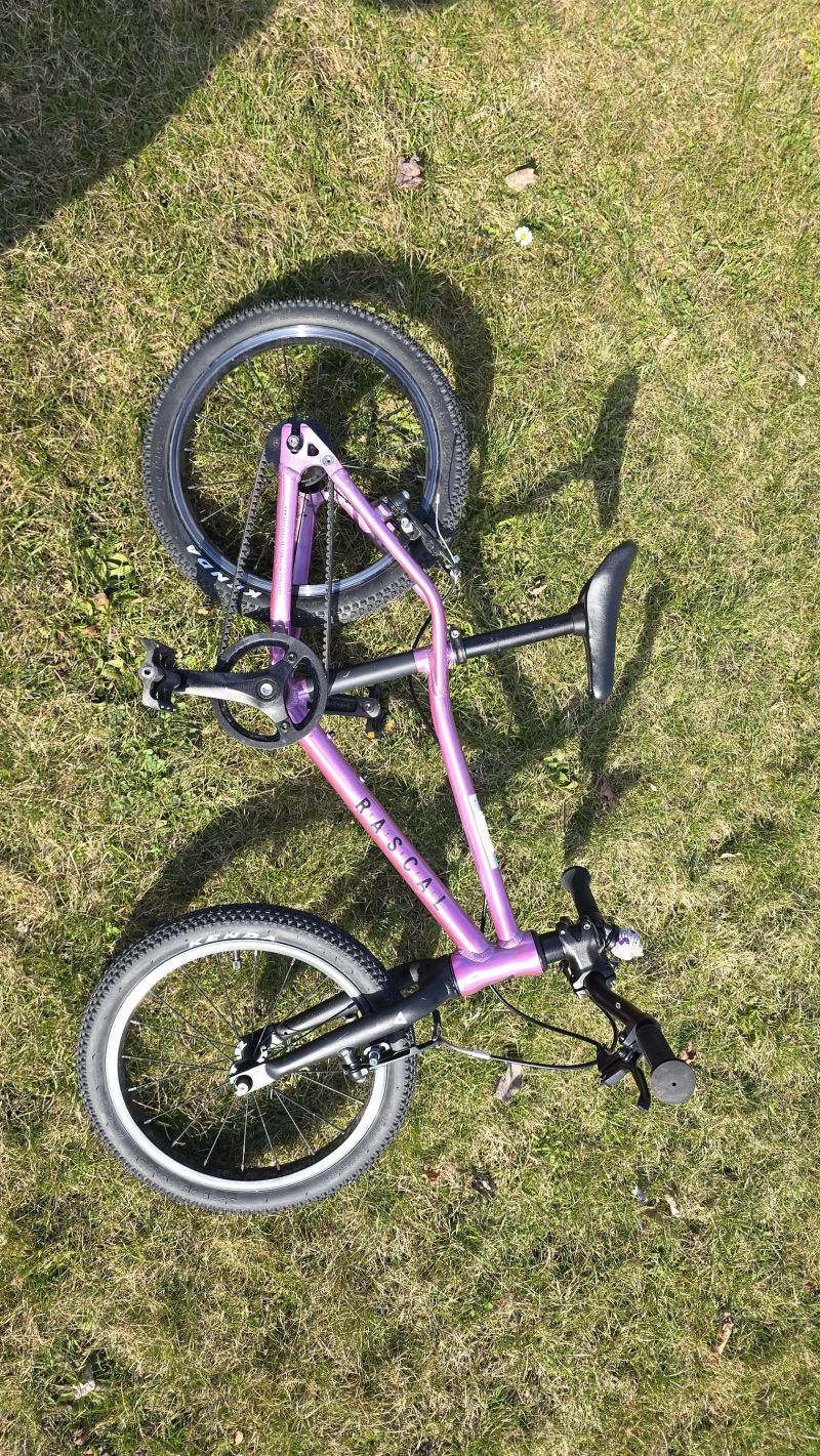 Rascal 16" – dobrý stav, skvělé na pumptrack, na cestu i do lehčího lesa (Růžovo-fialová