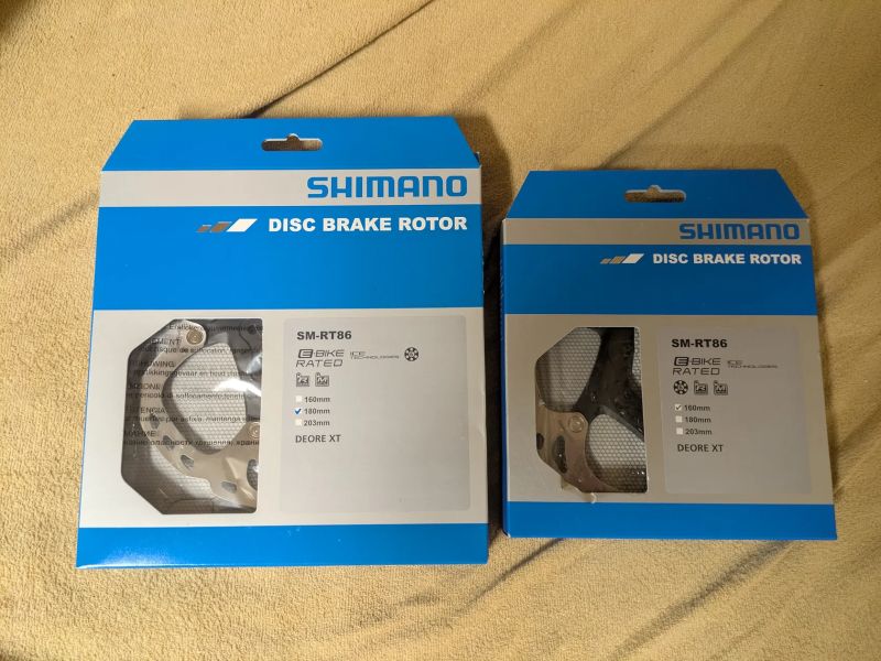 Disky 180+160mm Shimano XT SM-RT86 ICE TECH , 6děr
