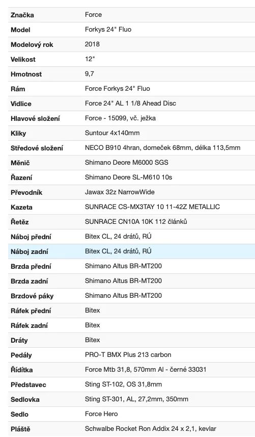 Force Forkys 24" (stavba, váha 9,7 kg)