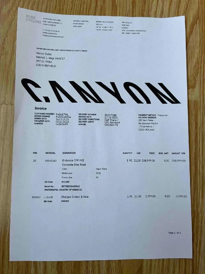 Prodám špičkový zánovní Canyon Endurace CFR Sram Red AXS / sleva 60.000 Kč / najeto pouhých 500 km