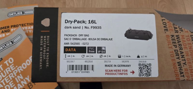 Zadní vak na nosič Ortlieb Dry-Pack Dark sand 16l