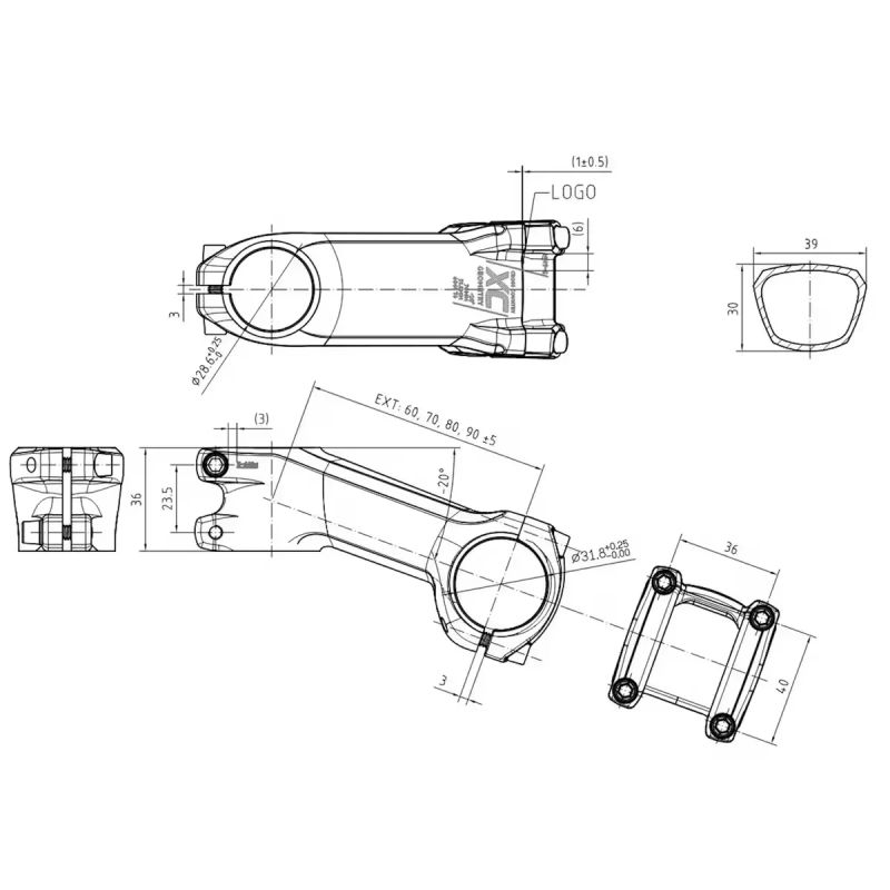 Představec -20° 80 mm 1"1/8
