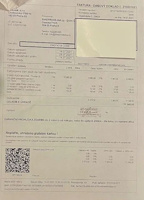 Nepoužité dětské kolo Rock Machine Thunder 26 VB 