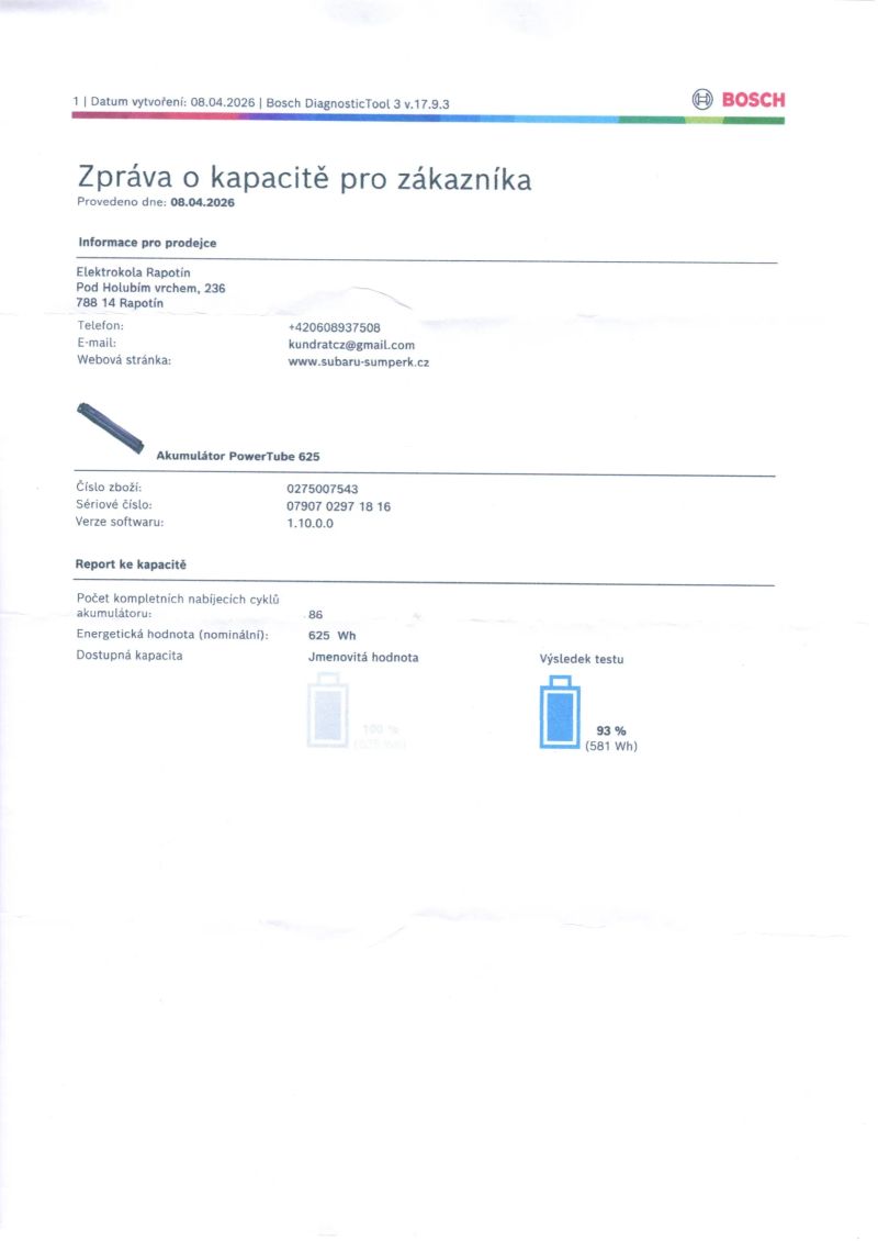 Baterie BOSCH PowerTube 625Wh horizontální (BBP290) 