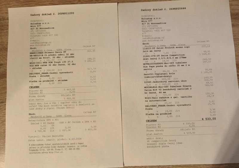 Nové Enduro vypletené kola včetně nových plášťů (WTB+Shimano 8100+Continental)