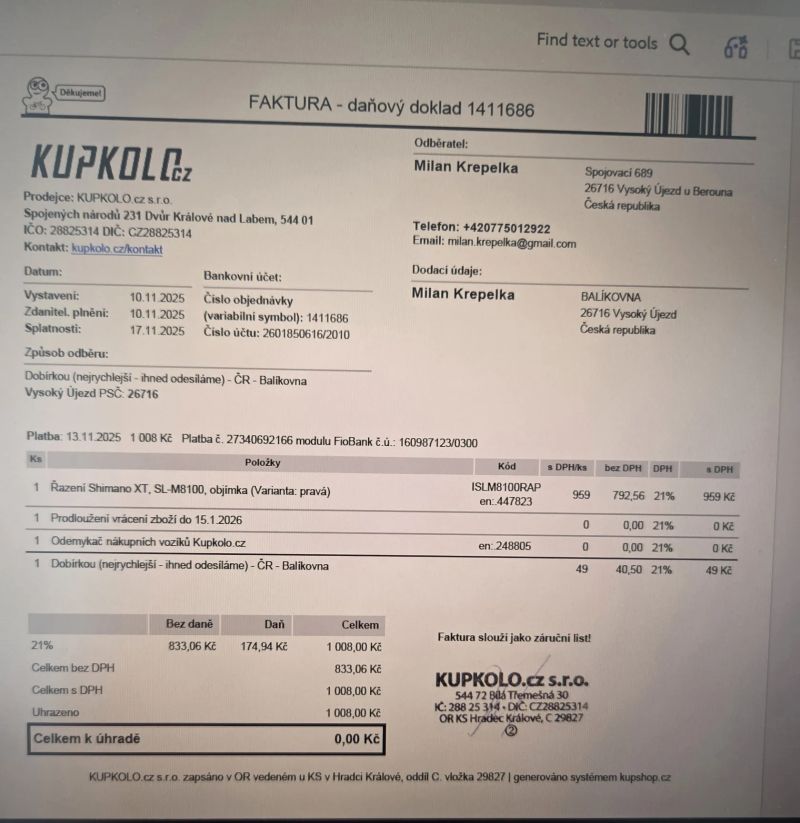 Řazení Shimano XT, SL-M8100, objímka - zaruka