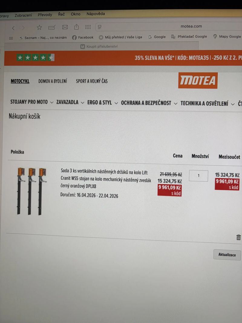 Stojan na kolo na zed, výtah, Motea