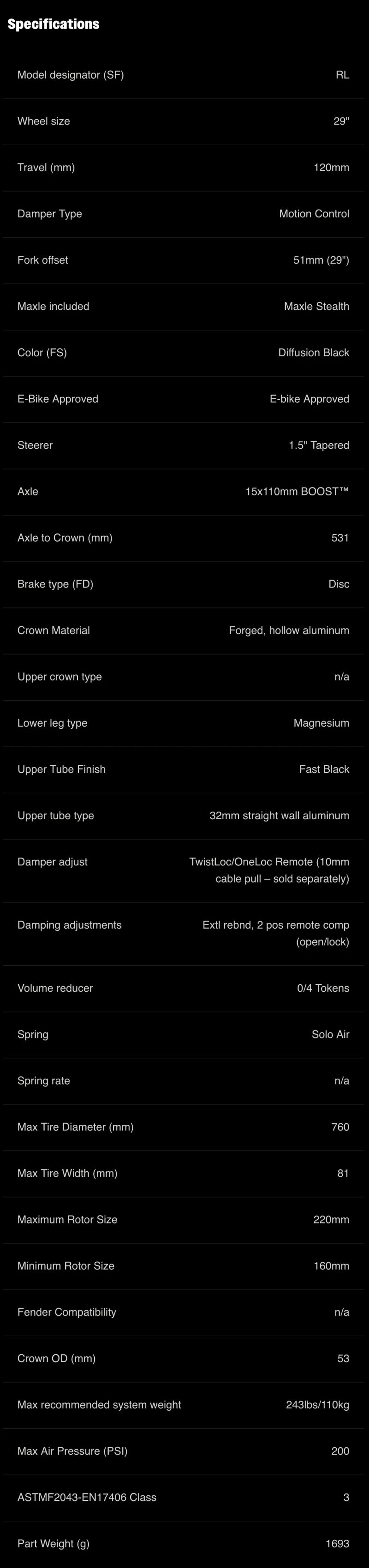Rock Shox Reba RL 120 mm, boost, remote