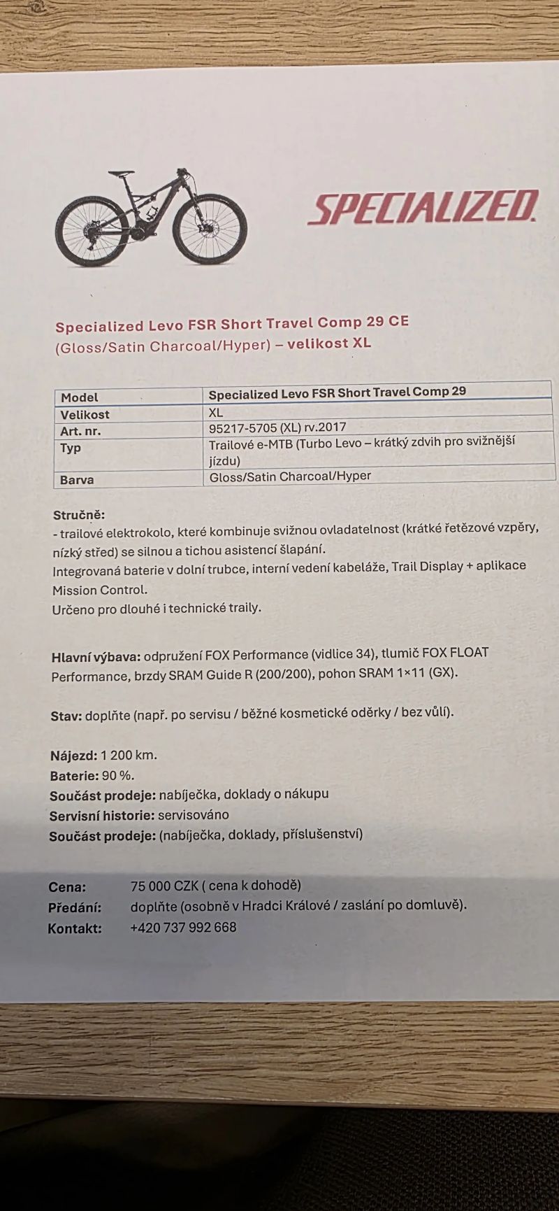 Specialized Specialized LEVO FSR ST COMP 29 2017 GLOSS/SATIN CHAR/HYPER